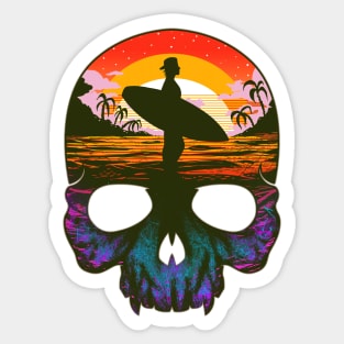 surfer shadow in skull silhouette Sticker